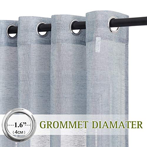 NICETOWN Semi Sheer Linen Blend Window Curtains, Grommet Solid Curtain Privacy with Light Filter Flax Texture Window Treatment Vertical Drape for Bedroom/Farmhouse, W52 x L63, Sea Mist, 1 Pair