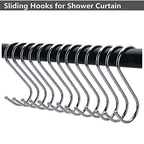 Soqool 12 Pack Heavy Duty Hooks For Hanging S Hook For Shower/Closet Rod Shower Curtain Hook Rings, Hook Hangers For Bird Feeder/Hanging Plants Outside(4.8 Inch) #TOP2