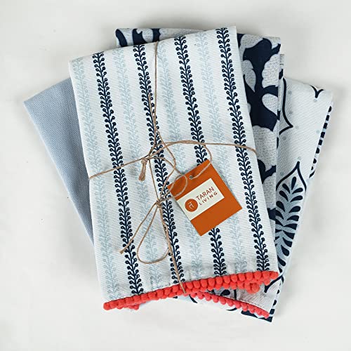 TARAN LIVING Dish Towels for Kitchen Tea Towels for Gifting Bar Towels for Kitchen Towels Hand Printed Dish Cloths - 18"x28"- Blue, Pack of 4