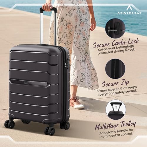 Image of Aristocrat Liberty 8-Wheel Cabin Size Hard Case Trolley Bag, Saddle Brown