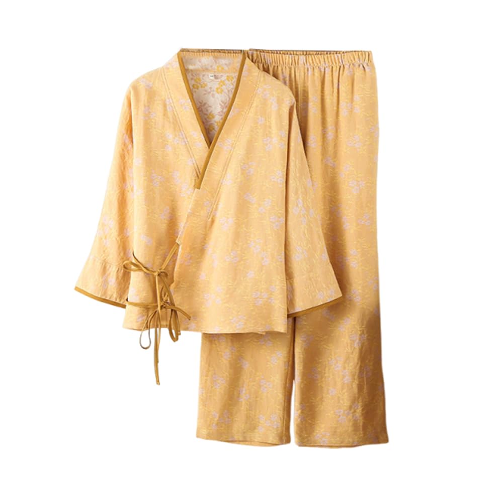PRINCESS BRIDE Pijama estilo kimono japonés de gasa de algodón, conjunto de pijama retro con cinturón, elegante, ropa de dormir holgada para mujer