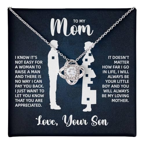 Mothers day gifts from daughter Mom and son necklace Birthday gift Mother birthday gift from daughter Best mom ever presents Stainless Steel Cubic Zirconia (Standard Box Little Boy Blue)