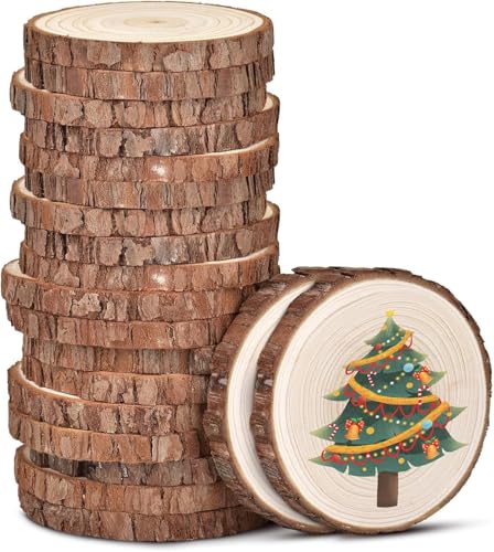 FWEEK 100 St&uuml;ck Holzscheiben Baumscheiben 5-6cm Holz Log Scheiben Holzscheiben 5cm Unvollendete Holzkreise Ungebohrte Holzkreise Ohne Loch mit Rinde Runde Untersetzer f&uuml;r DIY, Hochzeit, Dekoration