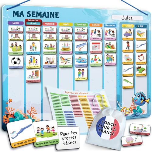 LIKARTO 2-en-1 Tableau Enfant - Semainier &amp; Routine Enfant avec 194 Aimants – Tableau Magnétique à Dos Aimanté - Planning Journalier - Organisation Famille - Calendrier Enfant Educatif