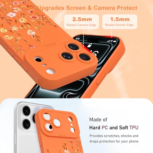 Image of Designed for iPhone 17 Pro Case, Cute Flower Floral Pattern Liquid Silicone Phone Case, Slim Soft TPU Protective Cover for Women Girls, Orange