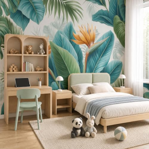 Fleurs tropicales papier peint mural non adhésif pour salon et chambre chic