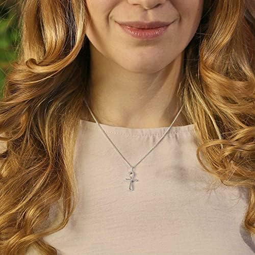Clever Jewellery Set Small Silver Pendant Small Egyptian Cross 18 mm Ankh Plain Shiny with Curb Chain 45 cm Sterling Silver 925
