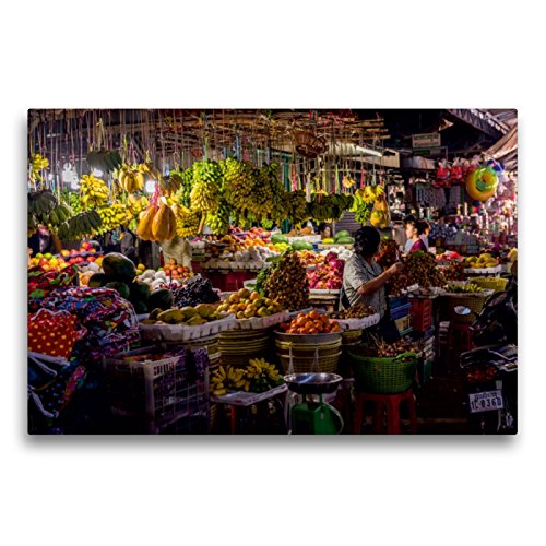 Toile Textile de qualité supérieure - 75 cm x 50 cm - Motif du Cambodge - Image Murale sur châssis - Impression sur Une véritable Image sur Le marché de Sihanoukville.
