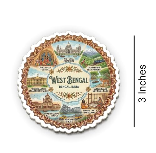 Image of West Bengal Textured Finish Acrylic Fridge Magnet - UV Texture Printed, Stylish Multicolor Magnet for Fridge, Wardrobe & Metal Surfaces, Pack of 1 (West Bengal)