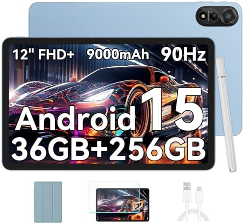 Blackview Mega2WiFi Tablet 12 Zoll Android 15, 2K 90Hz FHD Gaming Tablet mit Stift, 36GB RAM + 256GB ROM(2TB TF), WiFi6, Octa-Core 2.0GHz, 9000mAh/16MP+8MP/Bluetooth 5.2/Widevine L
