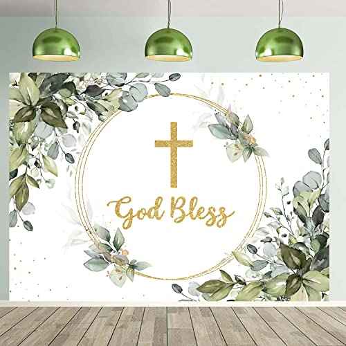 Toile de fond eucalyptus vert et doré 300x240 cm pour baptême