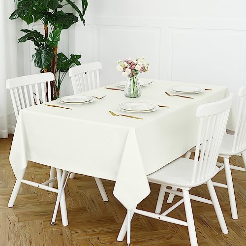 Image of Romanstile 100% Waterproof PVC Tablecloth, Rectangle Oil Spill Proof Stain Resistant Vinyl Table Cloth, Wipe Clean Plastic Table Covers for Kitchen /Dining /Parties - 60 x 102 Inch, Ivory