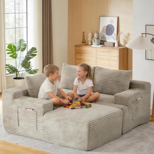 Image of Boneless Couch, Modular Sectional Couches for Living Room, U-Shaped Cloud Couch Sofa with Deep Seat, Fluffy Corduroy Upholstered Corner Sofa