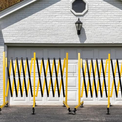 JHshop Industrial Expandable Metal Barricade Gate Outdoor, 17FT Folding Security Gate, Expandable Mobile Barricade, Expandable Safety Barricade with Wheels,Mobile Barricade Fence Gate