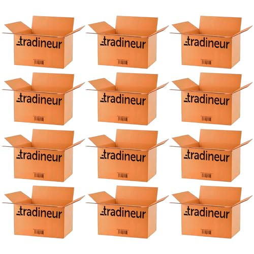 Tradineur - Pack de 12 Cajas de cartón para Embalaje - Cartón Reforzado, Resistente, Plegable y Reutilizable - Ideal para envíos de Paquetes, almacenaje, etc - 30 x 20 x 15 cm