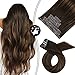 Moresoo Highlighted Clip in Hair Extensions Human Hair 14inch Seamless Hair Extensions Natural Hair Clip Extensions Darkest Brown with Brown Invisible PU Weft 7pcs 100g
