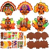 ceiba tree Turkey Foam Crafts Kit for Kids 12 Sets Thanksgiving Craft Kits Hanging Ornament with Foam Self Adhesive Stickers for Fall Autumn Decorations Party Favors Classroom Activities