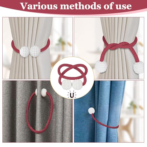 Image of 2Pack Magnetic Curtain Tiebacks, Curtain Tiebacks Buckles Holdbacks Holder Hooks Clip,Decorative Drape Handmade Curtain Tie Back(Red)