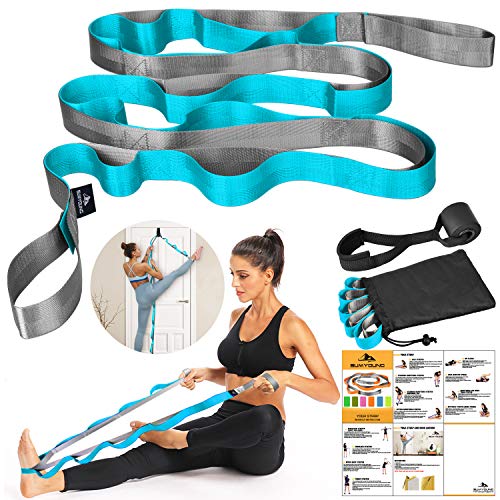 Yoga Strap, Stretch Strap With 12 Loops, Nonelastic Stretch Bands For Exercise, Physical Therapy, Pilates, Dance And Gymnastics, Extra Thick, Durable, Comes With Travel Bag And Door Anchor-Blue #TOP6