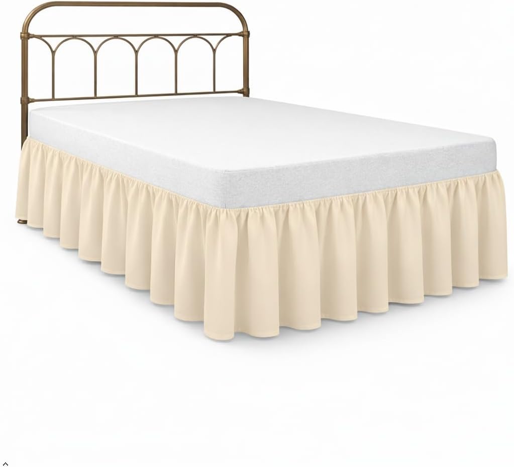 Expertise Tailored Fit Wrinkle Free Bed Skirt Dust Ruffle|100% Microfiber Split Corners Ruffled Bed Skirt|Bedskirt with Platform Three Sided Coverage|Full 15 Inch Drop, in Ivory Solid