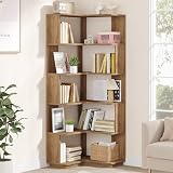 Tribesigns 6 Tier Corner Bookshelf, 64.9 Inches Tall L Shaped Bookcase with Anti-Drop Panel, Freestanding Wood Grain Shelf Display Rack Storage Organizer for Home Office (Light Brown)