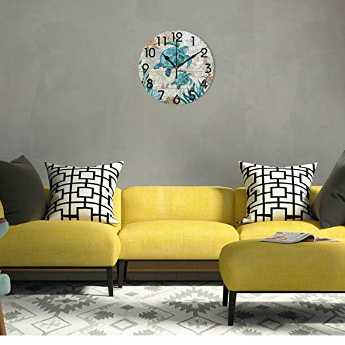 Naanle Vintage Nautical Sea Turtles Starfish Old Map Round Wall Clock, 9.5 Inch Battery Operated Quartz Analog Quiet Desk Clock For Home,Office,School #TOP3