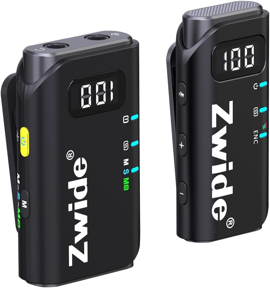 Zwide Wireless Lavalier Microphone System M4(1to1), 3 Level Noise Reduction, Compact Mini Lapel Mics with Magnetic Clip for DSLR/SLR Camera/Camcorder/iPhone/Android Phones/PC