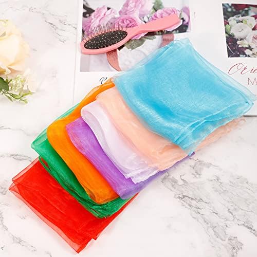 FUYOAL 8 Pcs Sensory Scarves, Silk-like Dance Juggling Scarf Square Movement Rhythm Band Scarves Magic Props Accessories for Children and Adults (Muliticolor)