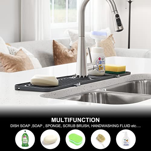 Odrago 24.01 Inch Silicone Faucet Mat- Sink Water Faucet Splash Guard- Faucet Mat For Kitchen Sink Splash Guard- Longer Silicone Faucet Handle Drip Catcher Tray-Sink Guard For Kitchen Sink (Grey) #TOP3