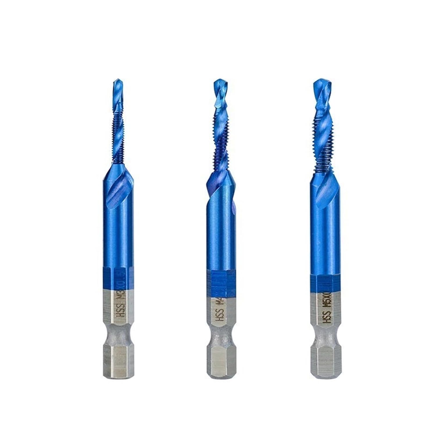 HSS Thread Tap Set 6pcs M3 M4 M5 M6 M8 M10 Screw Machine Compound Tap with Center Punch nanos Blue Coated Tap Drill Bits(3pcs Set)