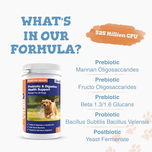 Zipvit Probiotics for Dogs, Daily Dog Probiotic Powder for Gut Health and Digestion, 525 Million CFU per Serving, with Prebiotics and Postbiotics, 150g - Image 3