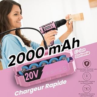 VIWKO Visseuse Devisseuse Sans Fil 20V, Perceuse Visseuse Sans Fil avec 85 Accessoires, Perceuse-visseuse 42 N.m Max, Batterie 2000 mAh, 25+1 Couple, Mandrin 10 mm, Eclairage LED, Saint-Valentin
