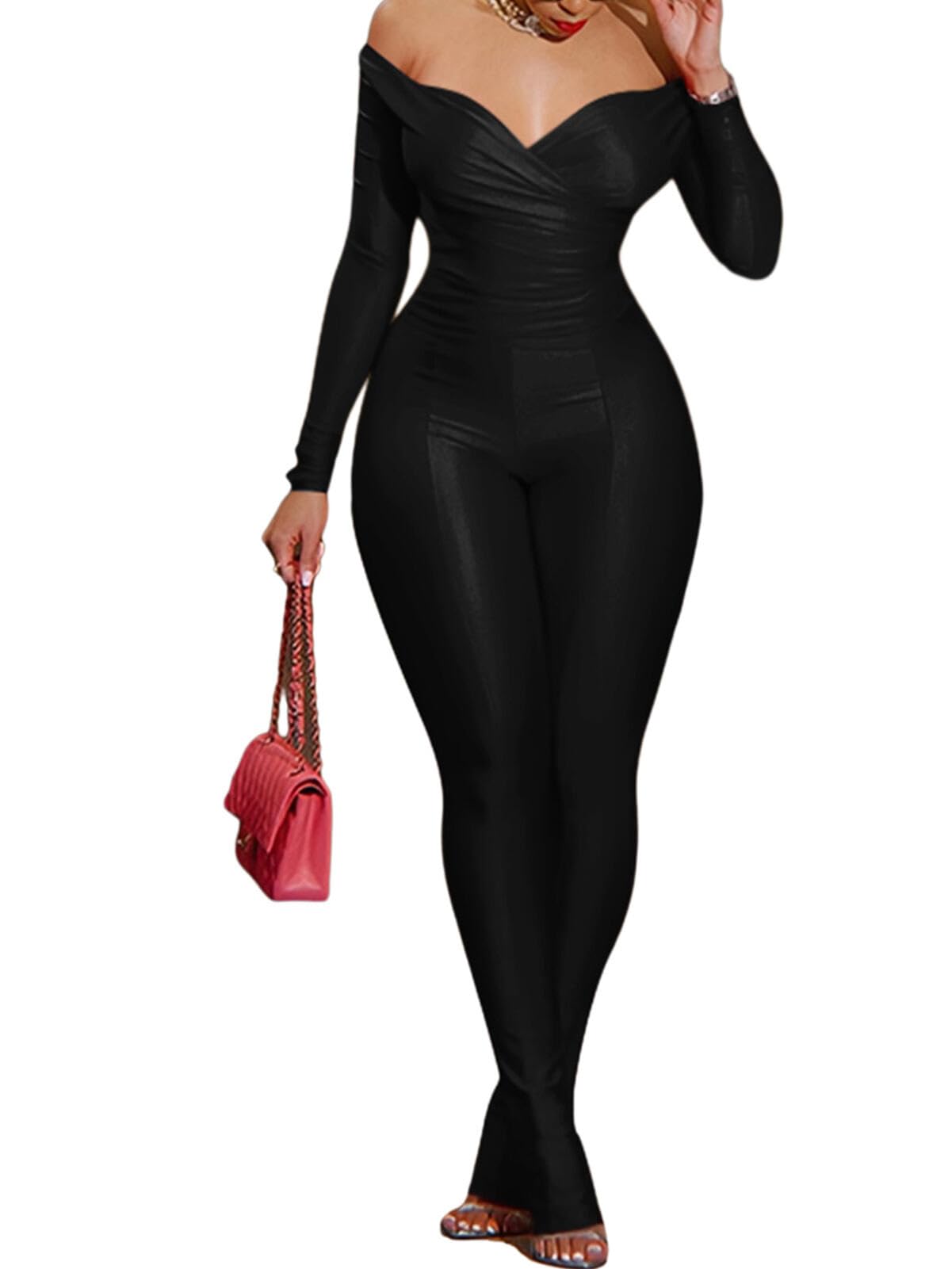 acelyn2 Piece Outfits for Women Sexy Off Shoulder Tops Bodycon Flared Pant Sets Club Outfits Tracksuit