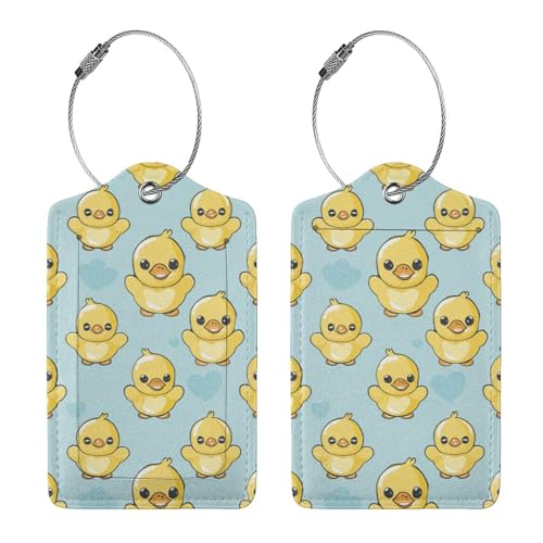 Buyidec 2 Pack Kawaii Cartoon Duck Luggage Tags for Suitcases, Leather Baggage Tag with Loop, Funny Cool Name Id Card Cover Travel Bag Labels Set for Women Men Boys Girls Kids