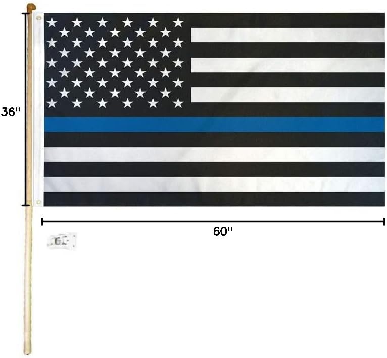 3x5 3'x5' USA Thin Blue Line Police Law Enforcement Polyester Flag with 5' (Foot) Flag Pole Kit with Wall Mount Bracket & Screws (Imported)