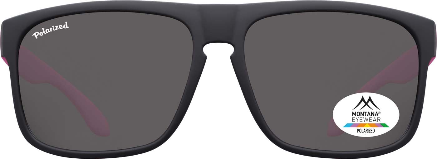 Montana Unisex Black Rectangle W/ Pink Rubbertouch Polarized Sunglasses