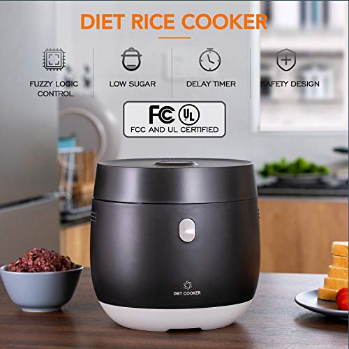 DIET COOKER Small Rice Cooker, Reduce Sugar, Low Carb, Keto Friendly, Separate Soup From Rice, 3-Cups (Uncooked) Digital Touch Rice Grain Cooker, Temperature Control Program, Black