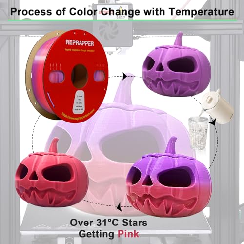Image of RepRapper Temperature Change 3D Printer Filament, Puple to Pink 1.75 PLA, Beautiful Color Change 1KG PLA Filament (2.2lbs), Colorshift 3D Printing Filament for 3D Printer