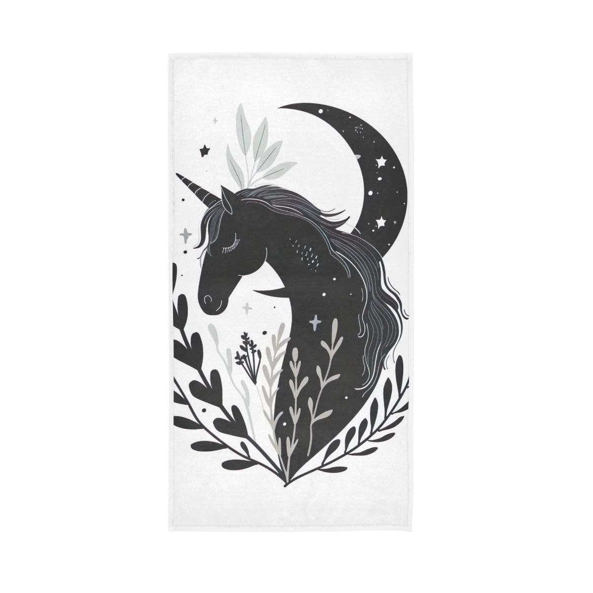 LSRCPD Horse Moon and Plants Hand Towel, Hand Towels Bathroom 15 x 30 Inches, Shower Towels