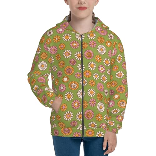 Nostalgic 70s Groovy Print Kids Pullover Hoodies Boys Zip Up Sweatshirts Girls Athletic Clothes with Pocket3