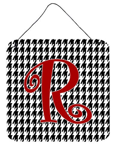 Caroline's Treasures CJ1035-RDS66 Letter R Initial Monogram - Houndstooth Black Wall or Door Hanging Prints Aluminum Metal Sign Kitchen Wall Bar Bathroom Plaque Home Decor, 6x6, Multicolor