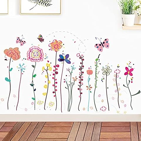 Flower Wall Decals with Butterfly Peel and Stick Wall Stickers Art for Girls Kids Baby Bedroom Nursery Classroom Home Decor Cover