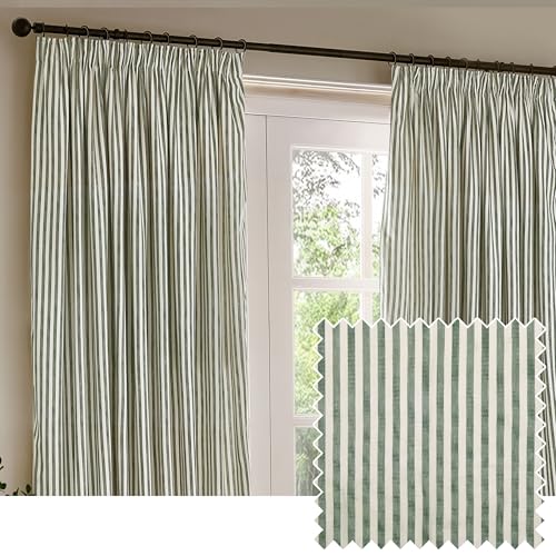 furn. Yard Hebden Paire De Rideaux à Plis Plats – Rideaux Rayés Doublés De Coton Ultra Doux (Forêt - 168x229cm)