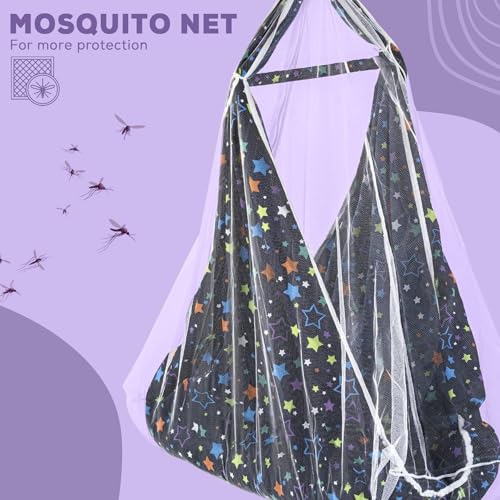 Image of BAYBEE Cotton Hanging Cradle and Swing for Baby with Bedding Set, Mosquito Net, Window Hanger, Portable Jhula Jhoola, Home Essential (Dark Blue)