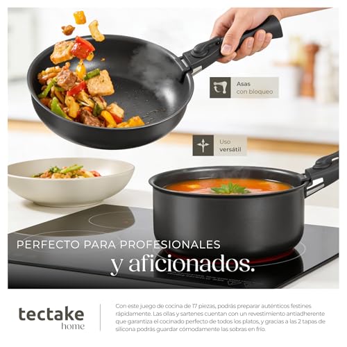 Miniatura 3 de Tectake Juego De Vajilla Para Cocina, Vajilla Ceramica Para 6 Personas, Apto Microondas Y Lavavajillas, Juego De Ollas Y Sartenes Antiadherentes, Apto Inducción - 30 Piezas Negro Gris Topo