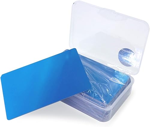 100 placas de metal de aleación de aluminio de 3.4 x 2.13 x 0.008 pulgadas para grabado láser (azul, blanco, delgado)