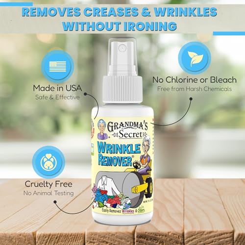 Image of Grandma's Secret Wrinkle Remover - Wrinkle Release Spray, Odor Eliminator, and Fabric Refresher Spray - Chlorine and Bleach Free - 3 oz, 2 Pack