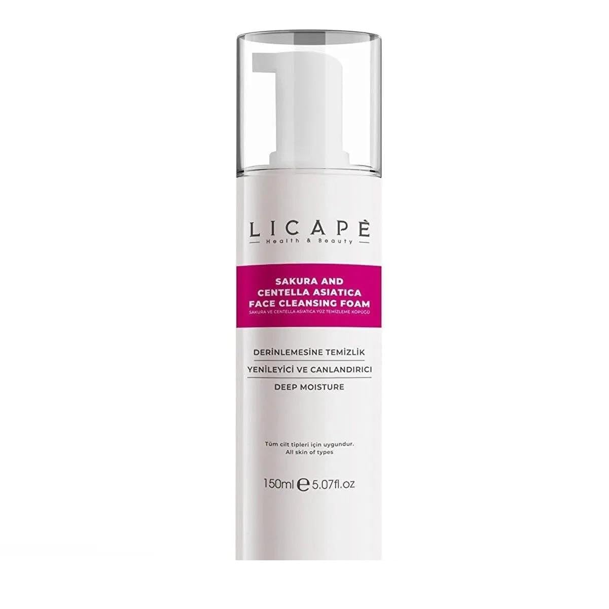 Licape Sakura ve Centella Asiatica Yüz Temizleme Köpüğü – Arındırıcı, Nemlendirici ve Cilt Bariyeri Güçlendirici Yüz Yıkama Köpüğü – Hassas Ciltlere Uygun – 150 ml