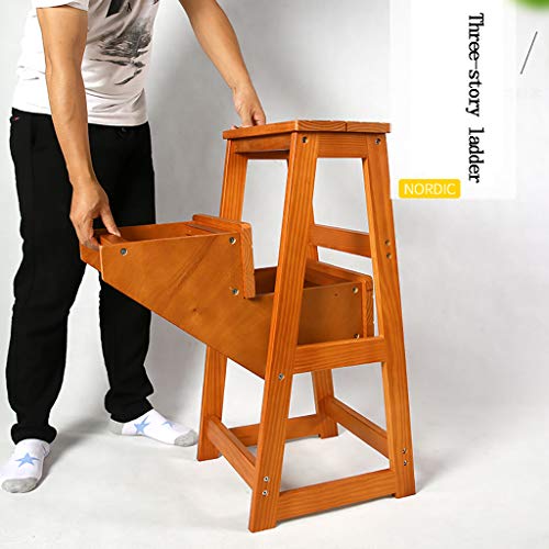 Taburete plegable de 3 niveles multifuncional escalera madera blanca 29x57x77 cm 4