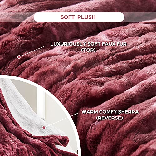 Codi Soft Oversize Heated Throw Blanket, Burgundy Faux Fur With Fuzzy Sherpa Back | 60 X 70 Oversized Electric Throws For Couch | 3 Heat Setting With Auto Shut Off, 6Ft Power Cord | Washable #TOP5